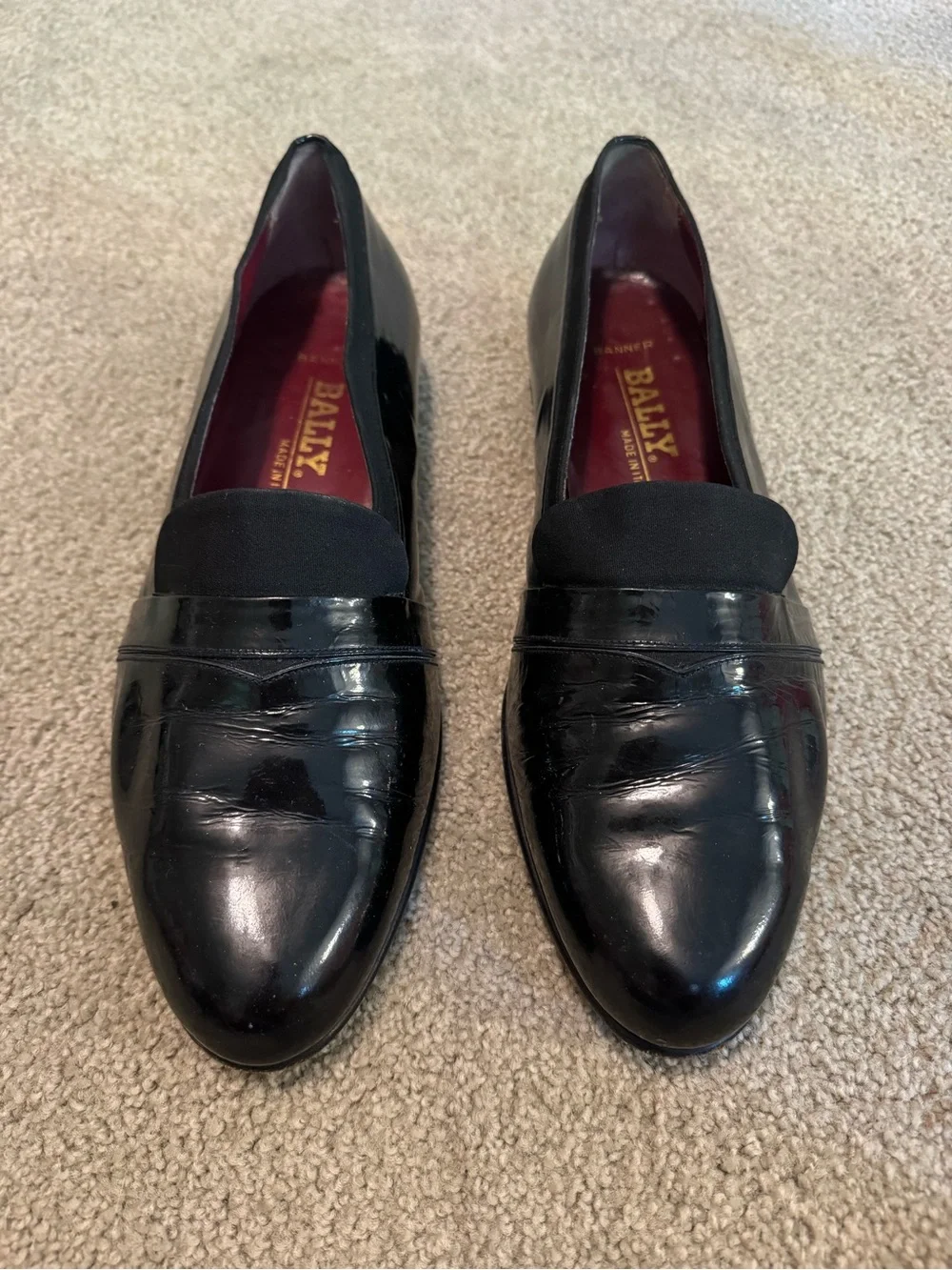 Bally Mens Shoes Size 11M Banner Black Patent Leather Slip On Made In Italy
